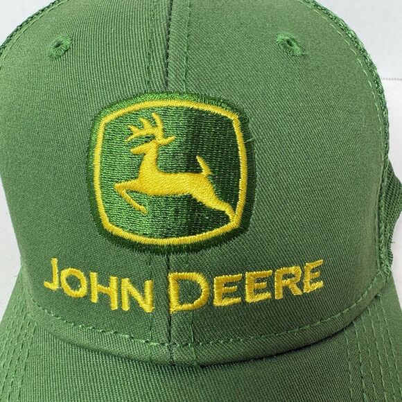 John Deere Hat Cap Adult Trucker Mesh Adjustable Snapback Green Yellow Deer‎ D3 - Picture 2 of 10